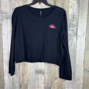Electric Pink Size XL Black Long Sleeve Crewneck Cut Off Pocket T w/Embr…